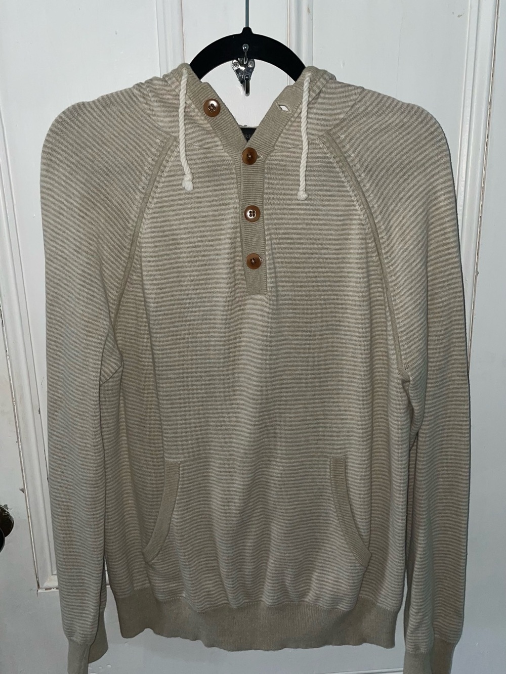 J.Crew 100% Cotton Hooded Henley Pullover Top Size Medium Beige